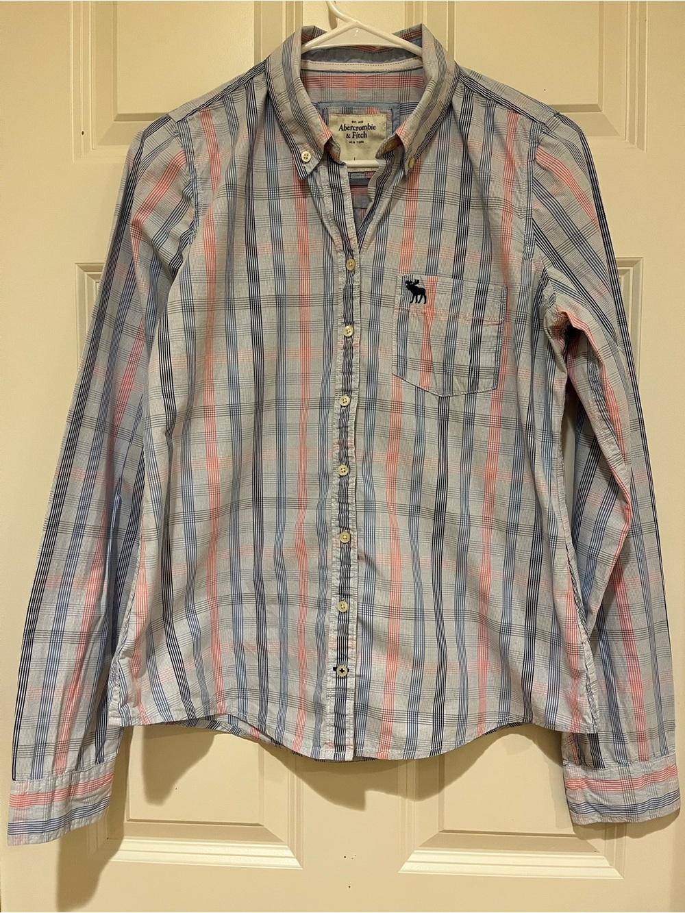 Abercrombie &Fitch Blue & Pink Plaid Button-Down Shirt